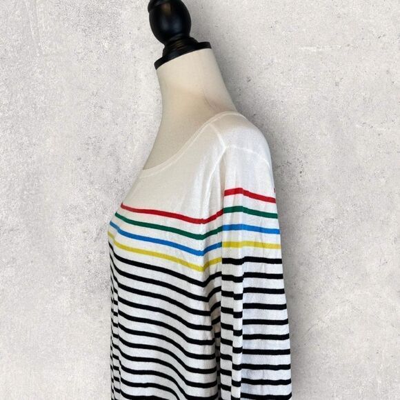 Halogen Sweater White Rainbow Stripe Pima Cotton, New w/ Tags, Size 3X - Picture 4 of 10